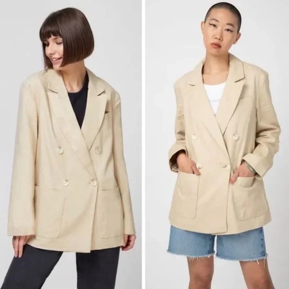 Levi’s Alexa Safari Blazer Jacker Oversized Fit Linen Cotton Cream Tan Medium - Picture 2 of 11